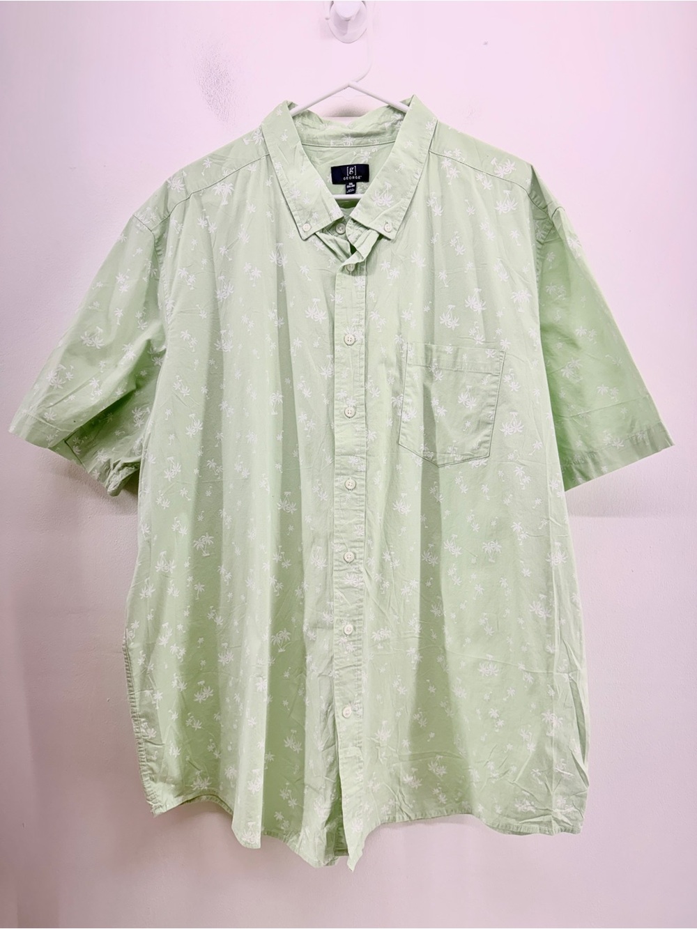 George Mens Green Short Sleeve Hawaiian Button Up Shirt Size 3X